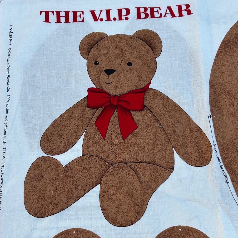 NWOT The V. I.P. Bear Fabric 2 Cut & Sew Panels for Stuffed Bears Toy Gift Decor